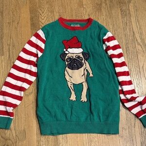 Ugly Christmas Sweater Pug Design in Green and Red